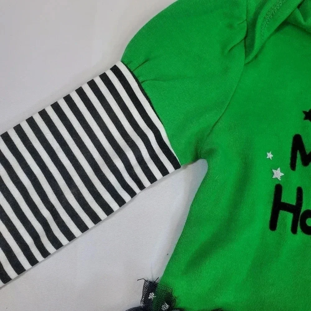 My First Halloween Green and Black Baby Girl Costume with Matching Hat Tutu